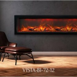 AMANTII BI-72-DEEP ELECTRIC FIREPLACE IN GRAY WALL WITH BROWN CHAIR
