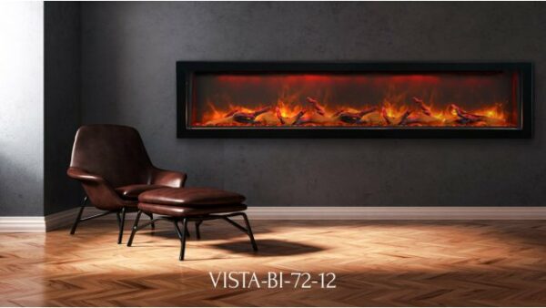 AMANTII BI-72-DEEP ELECTRIC FIREPLACE IN GRAY WALL WITH BROWN CHAIR