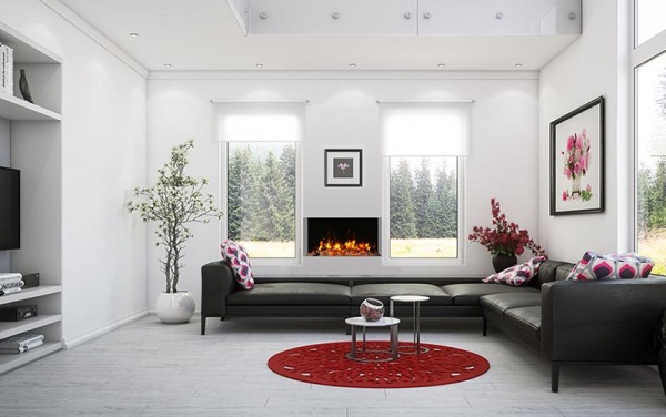 AMANTII 30-TRV-SLIM ELECTRIC FIREPLACE IN WHITE LIVING ROOM