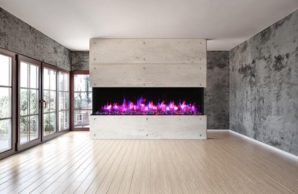 AMANTII 88-TRV-XT-XL 3-SIDED ELECTRIC FIREPLACE IN CONCRETE WALL