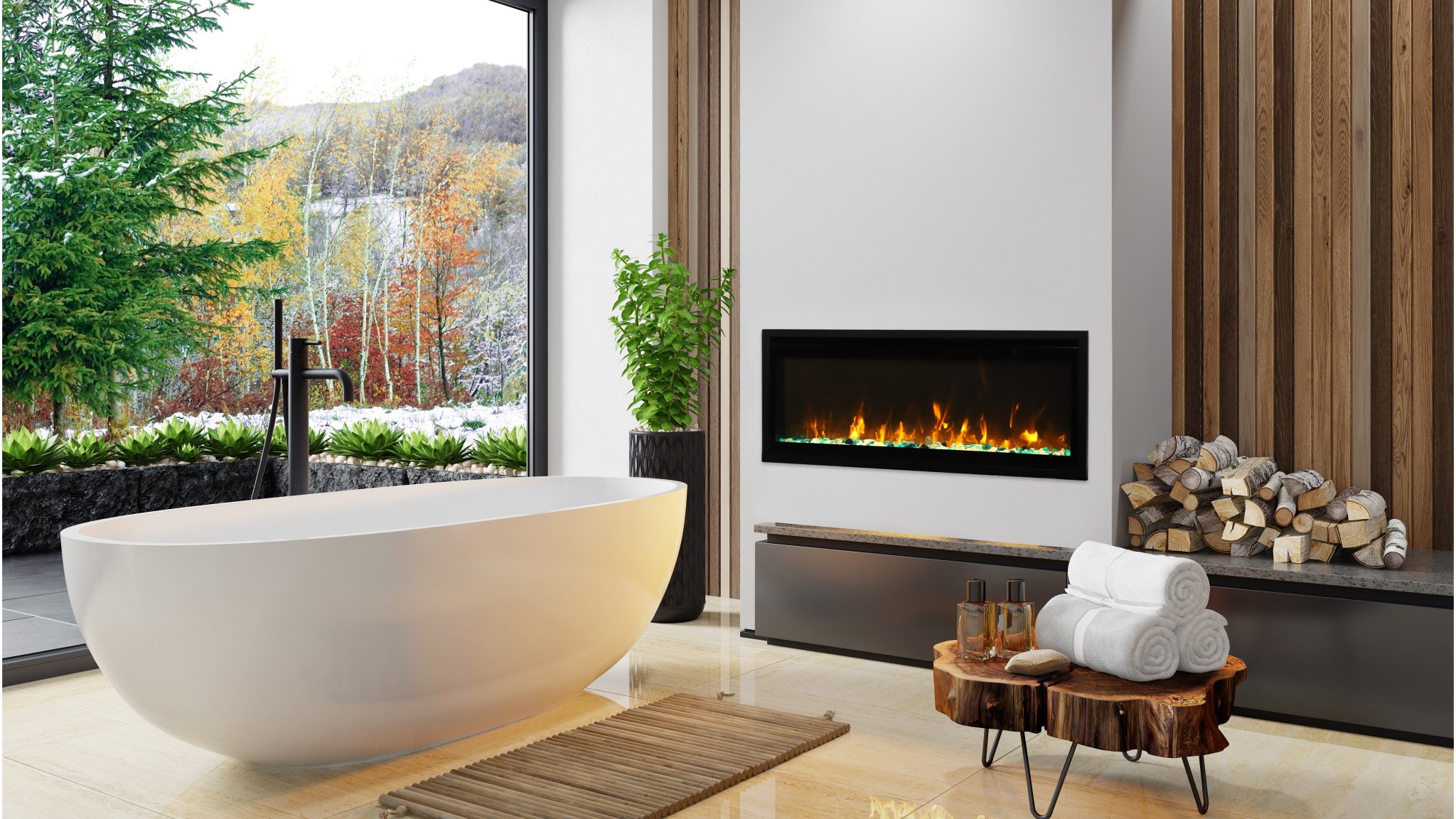 Amantii BI50XTRASLIM Smart IndoorOutdoor Linear Fireplace Stylish Fireplaces