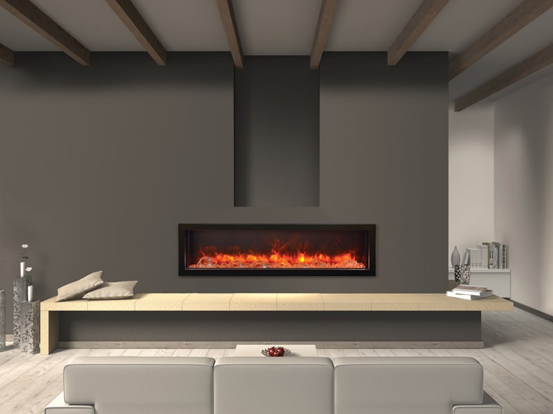 AMANTII BI-60-DEEP BUILT-IN ELECTRIC FIREPLACE WITH GRAY WALL