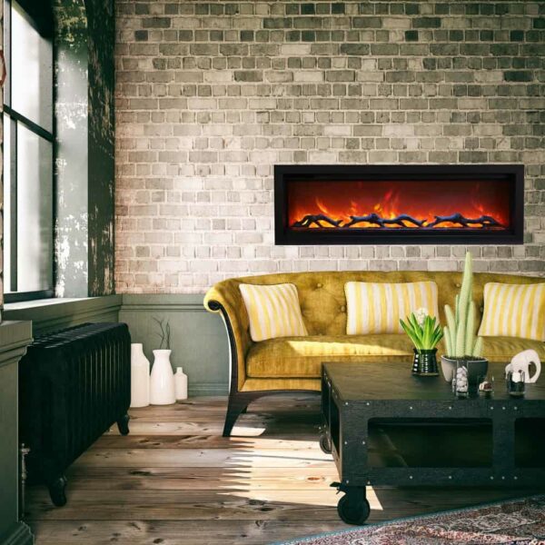 AMANTII SYM-50 LINEAR ELECTRIC FIREPLACE IN BRICK WALL