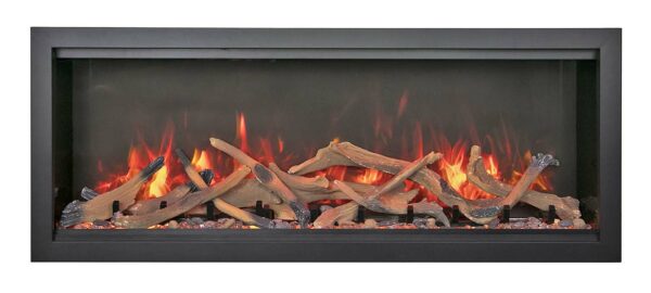 AMANTII SYM-50-XT-BESPOKE EXTRA-TALL ELECTRIC FIREPLACE WITH DRIFTWOOD + YELLOW ORANGE FLAMES
