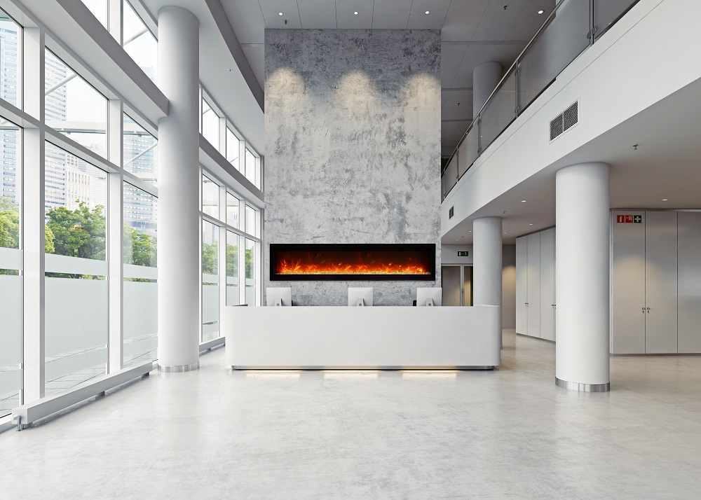 AMANTII SYM-74 ELECTRIC FIREPLACE IN RECEPTION AREA