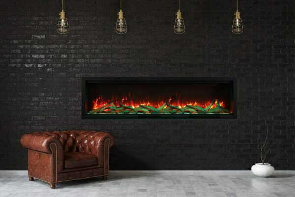 AMANTII SYM-74-XT WITH DRIFTWOOD LOGS IN BLACK BRICK WALL