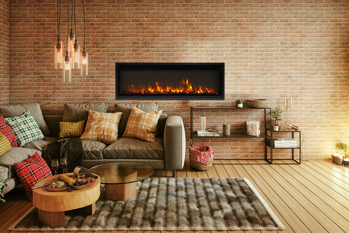 AMANTII SYM-SLIM-60 EXTRA-SLIM ELECTRIC FIREPLACE IN LOFT BRICK WALL