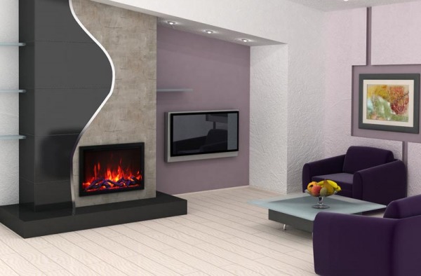 AMANTII TRD-33 ELECTRIC FIREPLACE IN PURPLE WAITING AREA