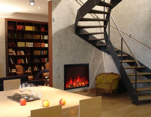 AMANTII TRD-48 ELECTRIC FIREPLACE UNDER SPIRAL STAIRCASE