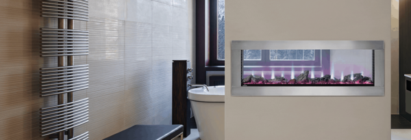 BATHROOM WITH NAPOLEON CLEARION NEFBD50H SEE-THROUGH ELECTRIC FIREPLACE
