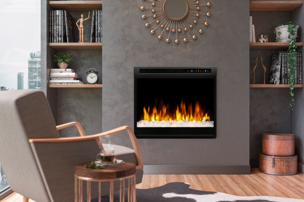 DIMPLEX XHD28G ELECTRIC FIREPLACE INSERT IN LIVING ROOM WALL