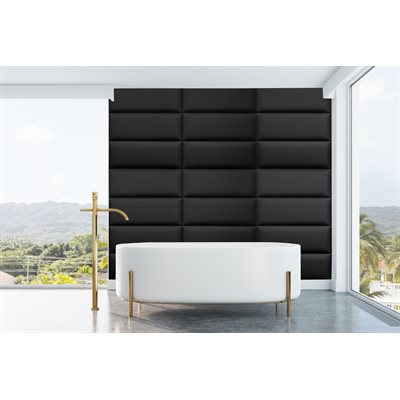 IMPEX BLACK FAUX LEATHER WALL PANELS IN BATHROOM