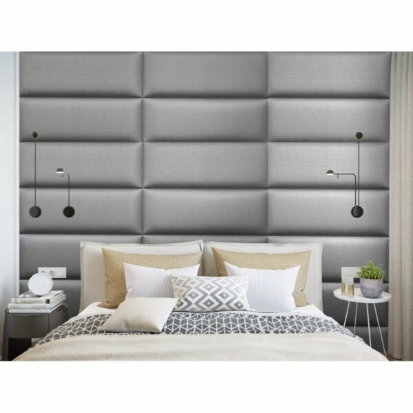 IMPEX GRAY FAUX LEATHER WALL PANELS IN BEDROOM
