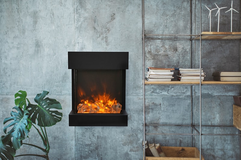 Amantii Cube Wall Mount electric fireplace in an office setting