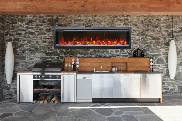 AMANTII SYM-50-BESPOKE ELECTRIC FIREPLACE IN OUTDOOR KITCHEN WALL