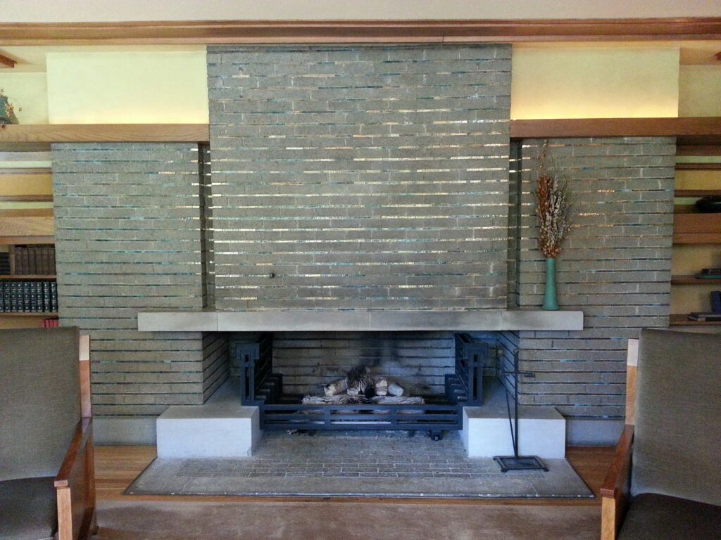 Living room fireplace at the Meyer May House