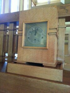 Mantel clock in the living room of the Meyer May House.