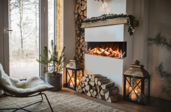 AMANTII TRV-45-BESPOKE 3-SIDED ELECTRIC FIREPLACE WITH BIRCH LOGS