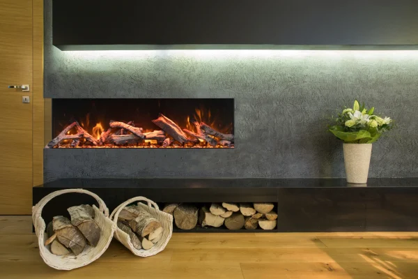 AMANTII TRV-45-BESPOKE L-SHAPED ELECTRIC FIREPLACE IN GREY WALL