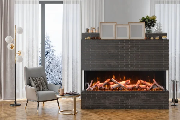 AMANTII TRV-45-BESPOKE 3-SIDED ELECTRIC FIREPLACE IN TILE WALL