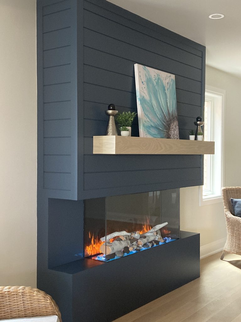 Amantii TRV-45-Bespoke electric fireplace in black wall