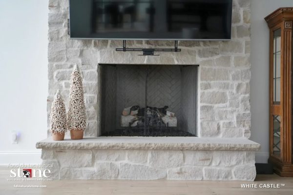 stonerox white castle natural stone fireplace detail